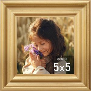 An&He 5x5 Photo Frame, Classic Wood Grain Decorative Frame with PS Front Cover Gold