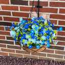 Artificial Faux Hanging Plants Flowers Basket for Summer Autumn Outdoor Outside Porch Decoration, Fake Silk Colorful Daisy Eucalyptus UV Resistant Look Real for Home Patio Balcony Yard