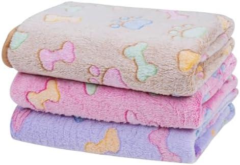 Dono 1 Pack 3 Dog Blankets, Soft Fluffy Fleece Pet Blanket Warm Sleep Mat Paw Print Design Puppy Kitten Throw Blanket Doggy Mat Blanket for Dogs
