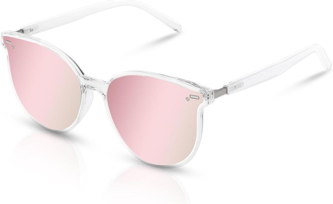Retro Round Sunglasses for Women, Pink Sunglasses Womens with Classic Trendy Frame Sunnies Shades UV400 Blocking