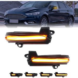 Sequential Side Mirror Turn Signal Lights for Ford Fusion Mondeo 2013 2014 2015 2016 2017 2018 2019 2020 USA Version Smoke Lens Dynamic Amber LED Indicator 2pcs