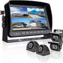 Backup Camera System with 9'' 1080P Monitor Wired for RV Truck Trailer Camper Bus, 4 Split Screen Quad View HD DVR Record Monitor + IP69 Waterproof 360 View Night Vision Rear Side Camera