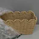 Scalloped Edge Magazine Holder Basket, Khaki Paper Rope Floor Magazine Rack, Woven Magazine File Holder Organizer for Mail, Newspapers & Books, Standing Narrow Storage for Home Office