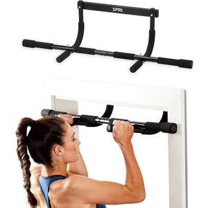SPRI Pull Up Bar - 8-Grip and 12-Grip Door Frame Mounting Pull-Up Bar for Versatile Workouts - Rugged Steel Frame with Foam Handles - Supports 300 Pounds - Fits Door Frames Up to 32 in. Wide  Black