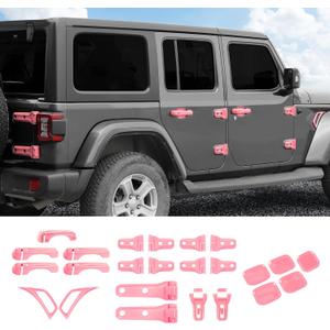 JeCar Exterior Trim Kits Door & Hood Hinge Covers Door Handle Side Vent Tailgate Hinge Trim Covers Exterior Accessories Compatible with Jeep Wrangler JL JLU 2018-2023 2/4 Doors, Pink
