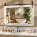 Hasipu Farmhouse Bathroom Mirror, 48"x32" Rustic Wood Framed Wall Mounted Mirror, White Vintage Vanity Mirror Barn Door Style Decrative Mirrors