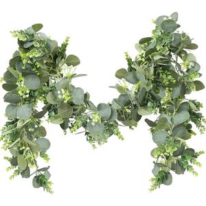 MAKHOT 2pcs Artificial Eucalyptus Garland, 5.9FT Greenery Garland Flower Spring Summer Green Garlands Vines Decoration, Fake Silver Dollar Eucalyptus Leaves Vines for Table Home Wedding Party Decor