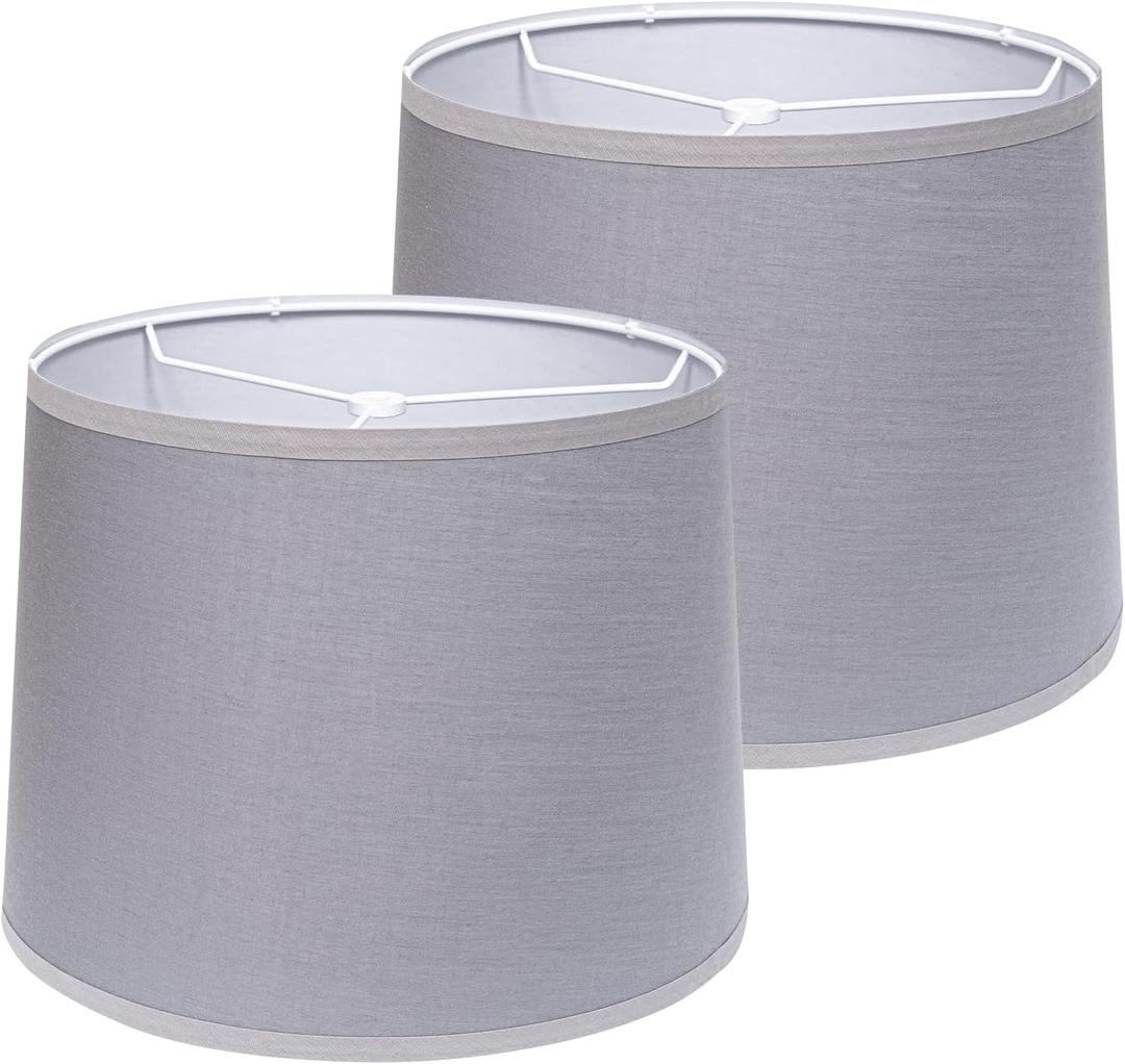 Lamp Shades Set of 2 - Drum Lampshades 11.4" x 12.9" x 9.8" Inches, Fabric Medium Replacement Lampshades for Table Lamp, Floor Lamp, Assembly Required, Spider,Linen (Gray)
