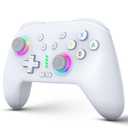 ZRZLMVP Switch Controllers for Nintendo Switch/OLED/Lite/Switch 2, 1000mAh Rechargeable Wireless Pro Controller with 9 Colors LED Light, Switch Remote Control Gamepad with Wake Up, Turbo, Vibration, White