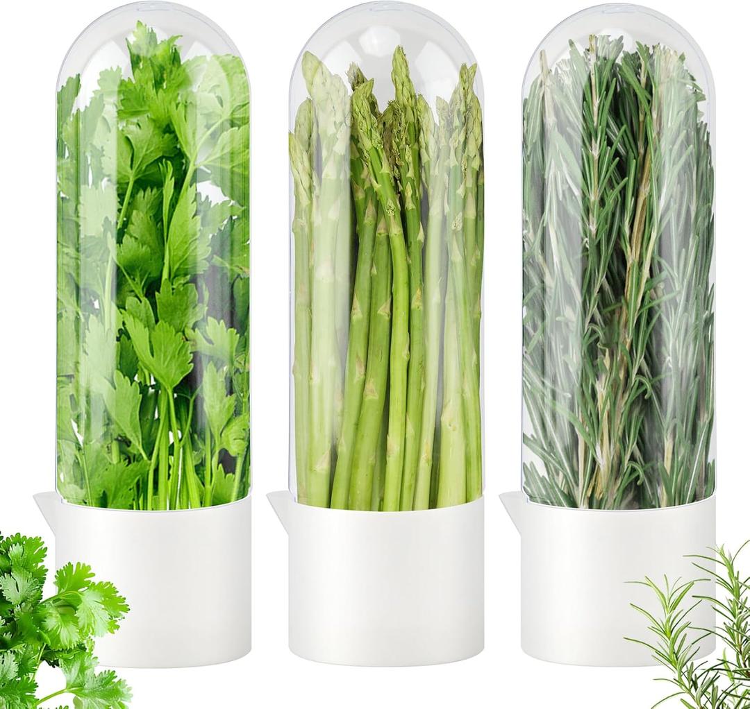 3 Pack Cilantro Container for Fridge, Vertical Herb Keeper for Refrigerator, ABS Herb Saver for Fresh Herbs (Parsley, Mint), White