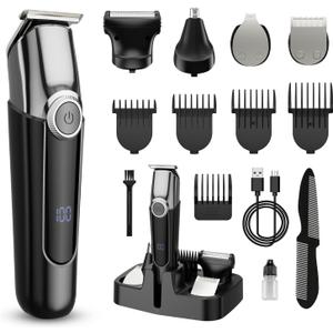Beard Trimmer for Men, 5 in 1 Electric Razor for Men, Cordless Hair Clippers, Waterproof Grooming Kit for Shaving Face, Mustache, Body, Ear, Nose Hair Trimmer, Gifts for Mens, Black