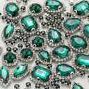 Sew On Rhinestones, Choupee 130PCS Sew On Glass Rhinestone Metal Back Prong Setting Sewing Claw Rhinestone Mixed Shapes for Costume, Clothes, Garments, Dress, Earring, Belt and Shoes (Shinning Emerald)