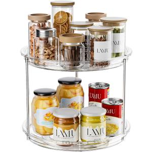 LAMU 2 Tier Lazy Susan Turntable Organizer for Cabinet, 9'' Rotating Spice Rack for Kitchen, Pantry, Countertop, Bathroom, Vanity, Under Sink, Medicine Cabinet Organizer, 1 Pack