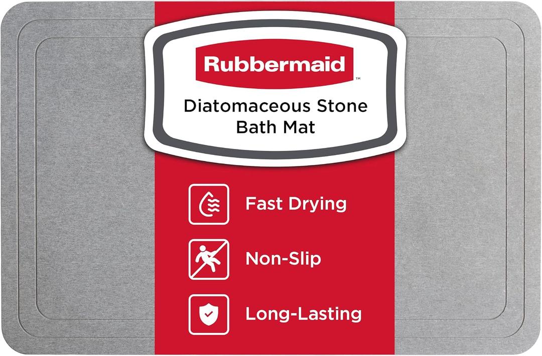 Rubbermaid Stone Bath Mat, Non-Slip Diatomaceous Earth Shower Mat for Bathroom Floor, Super-Absorbent and Quick Drying Mat for Outside Tub or Shower, 23.6" x 15.3", Easy Clean, Gray