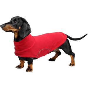 Brabtod Dog Fleece,Soft Dachshund Sweater,Cozy Pet Dog Vest Pullover Jacket with Leash Hole,Miniature Dachshund Clothes for Cold Weather (Red,Small)