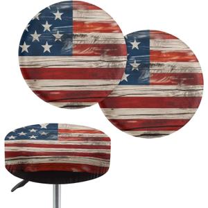 GLENLCWE Retro American Flag Stool Covers Round,4Pack Patriotic Round Bar Stool Covers Washable Bar Stool Slipcovers with Elastic Edge