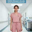 VIAOLI Scrubs for Women - V-Neck Top & Cargo Pants Uniform Womens Medical Scrubs Set for Nurses, Doctors (Pink, S)