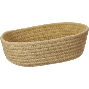 uxcell Yellow Small Cotton Rope Woven Storage Basket, Shelf Closet Storage Gift Woven Baskets Cute Nursery Box Bin Decor Organization Bin for Home Supply, Oval, 9.9x2.8