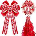 Valentines Day Tree Decorations, Valentine Tree Topper Bow with Red and Pink Heart for Valentines Day Wreath Wedding Holiday Party Wall Home Front Door Outdoor Decor, Pack 4