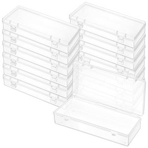 14 Pack Clear Plastic Storage Boxes, Rectangular Containers with Hinged Lids, 6 inch Small Organizers for Beads, Crafts, Jewelry, Pens, 6.1x2.52x1.18In