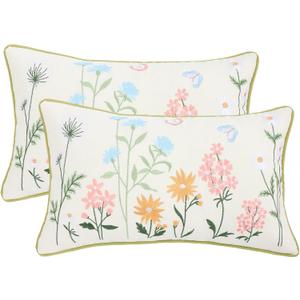 Floral Pillow Covers 12 x 20 Pack of 2 Vintage Butterfly with Flowers Embroidered Throw Pillow Covers Farmhouse Pillow Cushion Case Spring Summer Decorative Pillowcases Oblong Decor Pillow Case