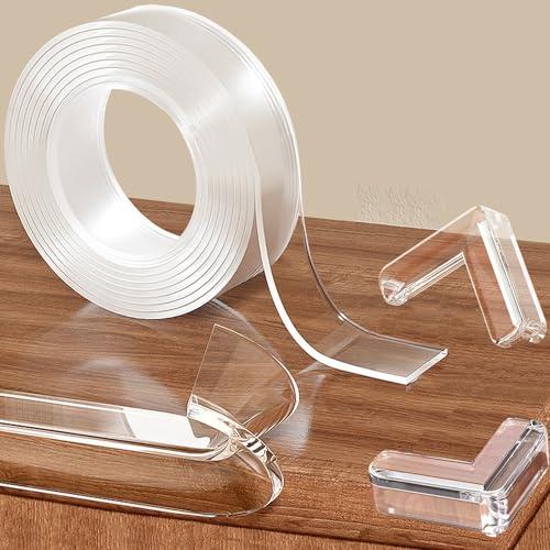 Corner Protectors Baby Proofing,0.8 in x 13.12 FT Clear Edge Protector Strip with 6 Furniture Corner Guards,Cabinets,Tables and Window Sill Sharp Corner Safety Bumpers
