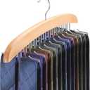 Tie Rack Hanger for Closet,360 Degree Rotating Tie Holder Organizer with 24 Folding Hooks,Wooden Men's Neck Tie Organizer Storage for Belts Tank Tops Scarves