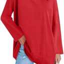 Fisoew Women's Long Sleeve Oversized T Shirts Loose Casual Crewneck Tunic Tops Soft Blouse Large, Red 