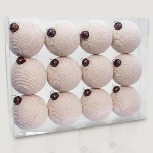 12PCS White Rustic Burlap Christmas Ornaments, 3.15" Handmade Jute Rope Balls, Farmhouse Christmas Tree Decorations, Boho Natural Hanging Ornaments for Holiday, Party & Home Dcor (White)