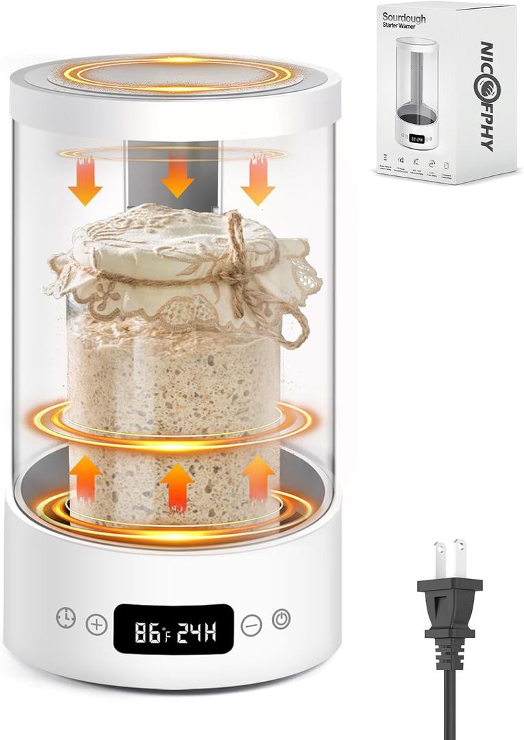 Sourdough Starter Warmer Home Incubator - Upgraded Sour Dough Warmer Box with Double Heating Plates and Warming Dome, 70-120F Precise 1F Thermostat, 24H Timer Fermentation Sourdough Heater Mat Tool (Large)