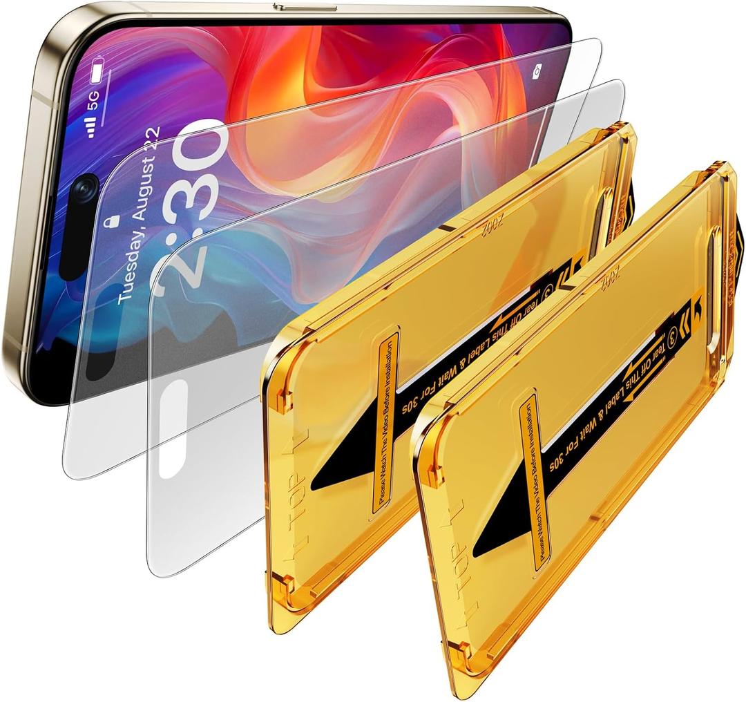 2 Pack for iPhone 15 Pro 6.1 inch Matte Glass Screen Protector, Auto Dust Removal Easy Installation, Anti Glare Anti Fingerprint Tempered Glass Film, Dynamic Island Compatible, Case Friendly