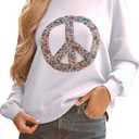KevaMolly Womens Floral Peace Symbol Drop Shoulder Sweatshirt Oversize Crewneck Casual Pullover (Runs Large, Size Down) 1 White-S