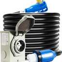 50 Amp Generator Cord and Pre-Drilled Power Inlet Box, 15FT Heavy Duty NEMA 14-50P to SS2-50R Extension Cord Twist Locking with Inlet Box, 125/250V, 12500W, ETL Listed for Outdoor Emergency Kit