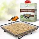 Gray Bunny Bird & Squirrel Feeder Tray 11x11 Inches, Cardinal, Blue Jay, Crow, Wild Large Bird Feeders for Outdoors, Outside Free Standing Metal Hopper Bowl Feeding Platform