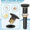 Bathroom Sink Drain with Overflow, Pop Up Drain for Bathroom Sink with Anti-Clogging Hair Catcher Basket,Oil Rubbed Bronze