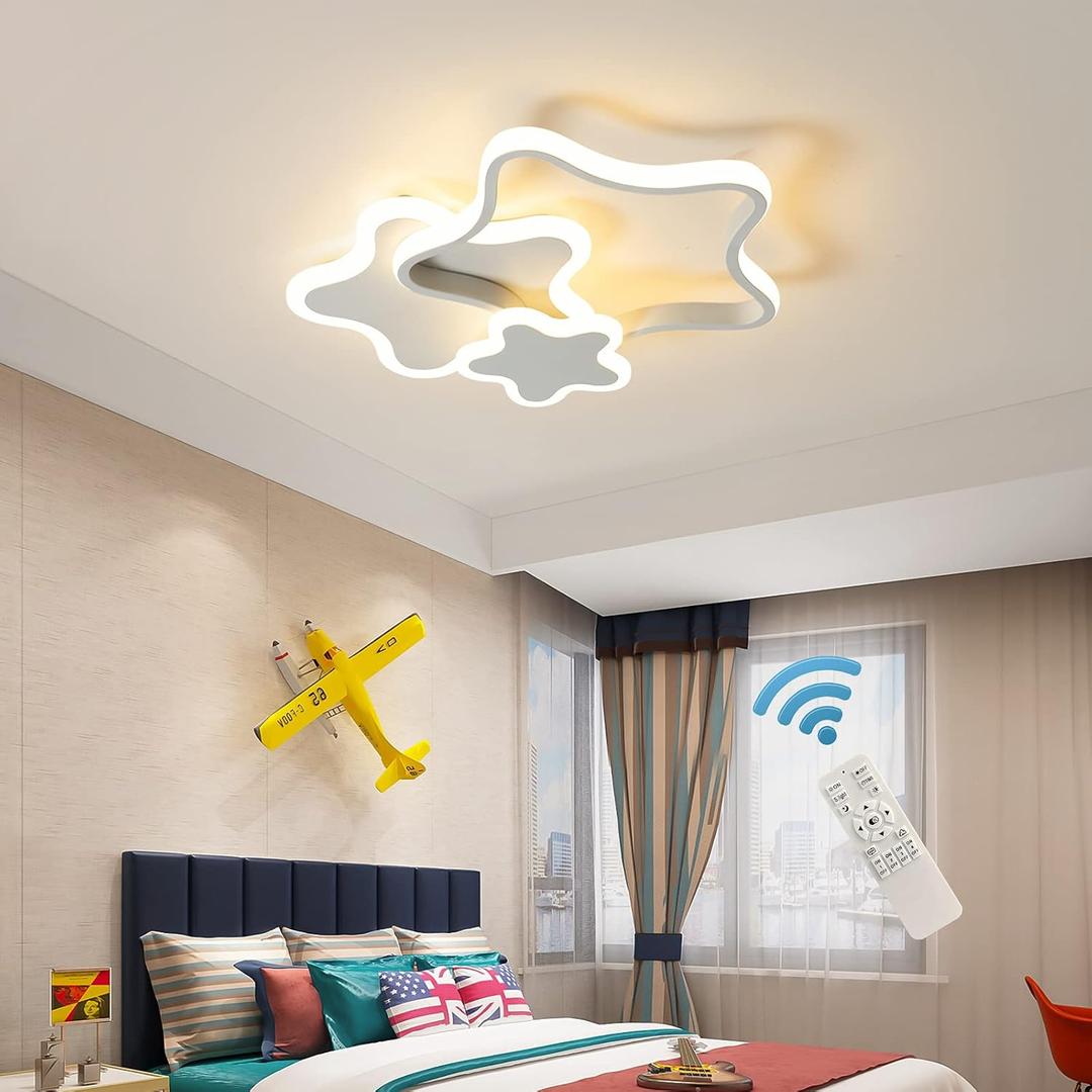 LED Ceiling Light, Creative Cartoon Star Ceiling Lamp, Acrylic LED Chandelier with Remote, Modern Flush Mount Chandelier Lighting Fixture for Boys Girls Bedroom Living Room, 32W/White