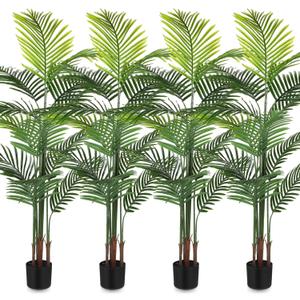 Jexine 4 Pack Artificial Palm Trees 5Ft, Fake Plants Fake Trees Artificial Areca Palm Plants for Outdoor Indoor Faux Palm Tree in Pot for Pool Home Decor Office Housewarming Gift Modern Decoration