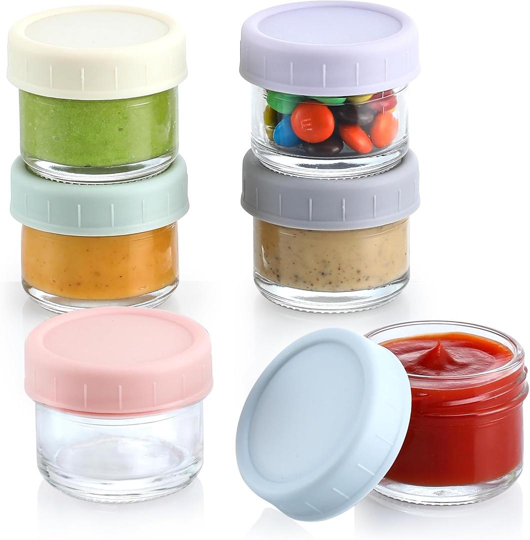 VITEVER [6 Pack] Salad Dressing Container To Go, 1.7 oz Glass Small Condiment Container with Lids, Dipping Sauce Cups Set, Leakproof Reusable Sauce Containers for Lunch Box Work Trip.