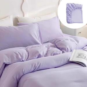 Disposable Sheets for Travel, Queen Size Disposable Bed Sheets for Travel Set of 4, 2 Disposable Pillow Case Covers 1 Fitted Sheet 1 Quilt Cover, Breathable Solid Trip Portable Beddings (Purple)