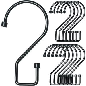 ANIASOM 12Pcs S Hooks Hanging 4 inch Heavy Duty Large S Hooks, Reversible Black Metal S Shaped Hooks, Utility Hooks, Heavy Duty Hanging Hooks for Kitchen, Bathroom, Garden, Indoor, Outdoor