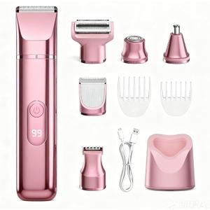 5-in-1 Electric Bikini Trimmer for Women  IPX7, Painless Electric Razor & Shaver with Dual Blades, Women Pubic Facial Nose Body Leg Hair Removal, USB Recharge Dock, Waterproof Hygiene Razor