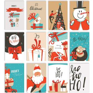 Better Office Products Christmas Holiday Greeting Card Set, 100 Pack, 4 x 6 Inch, 12 Assorted Custom Illustrative Designs, Blank Inside, Complete with Envelopes, 100 Christmas Cards Set