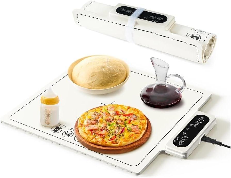 Electric Warming Tray-Fast Heating,6 Temperature Settings,Fast Full Surface Graphene Heating Food Warmer,Roll Up Heating Pads for Parties Buffet Thawing (White, 15X15)