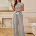 BeryLove 2 Piece Sets for Women Casual Short Sleeve Summer Tops and High Rise Wide Leg Pants Lounge Sets 601 Khaki S (S)