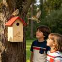 Wooden Bird Houses for Outside Hanging (Red, 1.38") | Small Bird House, Outdoor Bird Box