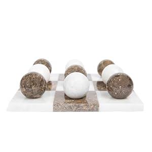 Marble Tic Tac Toe Set | Decorative Round Tic Tac Toe Game Set | Coffee Table Decor - Coffee Table Game - Tabletop Game - Room Decor - Modern Home Decor - Bookshelf Decor (Brown and White Marble)