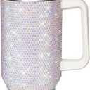 40oz Tumbler with Handle-Glitter Rhinestones Tumbler Bling Cups Stainless Steel Water Bottle Diamond Studded Tumbler for Women-Birthday Gifts for Women, Mom, Wife, Girlfriend (40 oz, White)