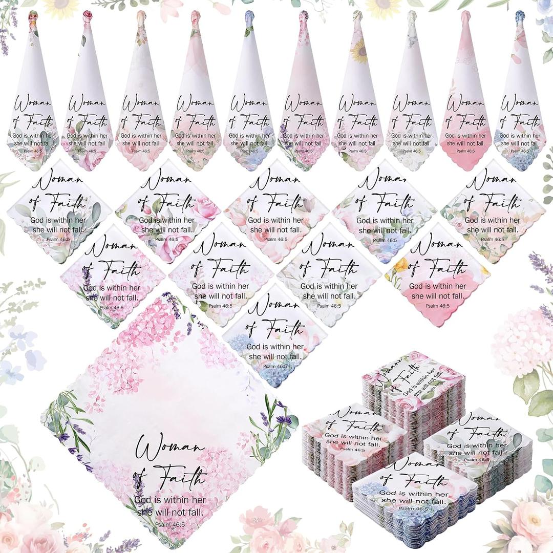 Tegeme 60 Pcs Church Gifts Bulk Handkerchiefs for Women Prayer Cloth Christian Handkerchiefs Bible Verse Gift