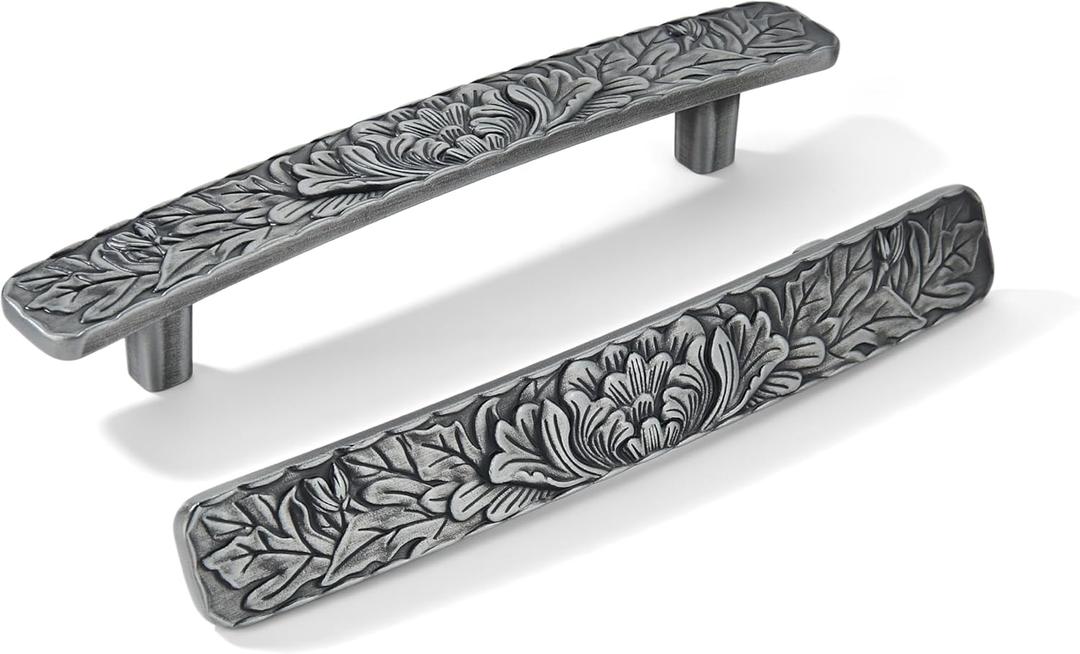 6 Pack 4 inch Brushed Satin Pewter zinc Alloy Hardware European-Style Cabinet Drawer Handle is Suitable for Sideboard, Jewelry Box, Kitchen and Bathroom Furniture to Enhance the Home Style