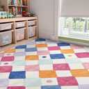 jinchan Macy 8x10 Kids Area Rug for Classroom Modern Colorful Nursery Rug Checkered Diamond Play Mat Washable Soft Non Slip Carpet for Playroom Living Room Bedroom Daycare Berries on Cream